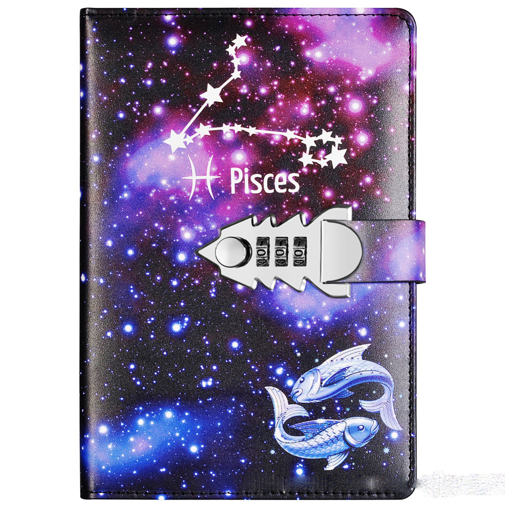 2022 Leather Lock Catch Journal Writing Schedule Notebook For Students 12 Constellation