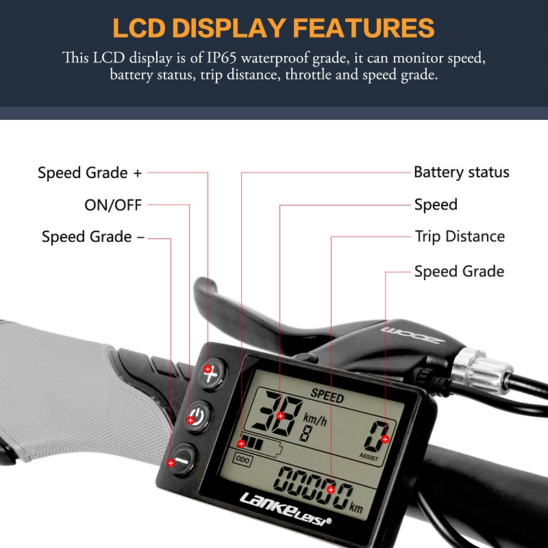 Non Slip Fat Tire Electric Bike Large Capacity Battery Strong Grip