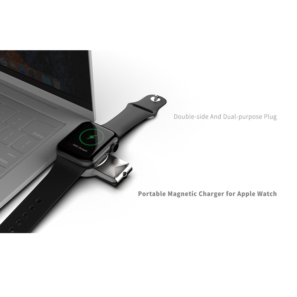 Compact White Apple Watch Wireless Charger with USB-A/C Interface