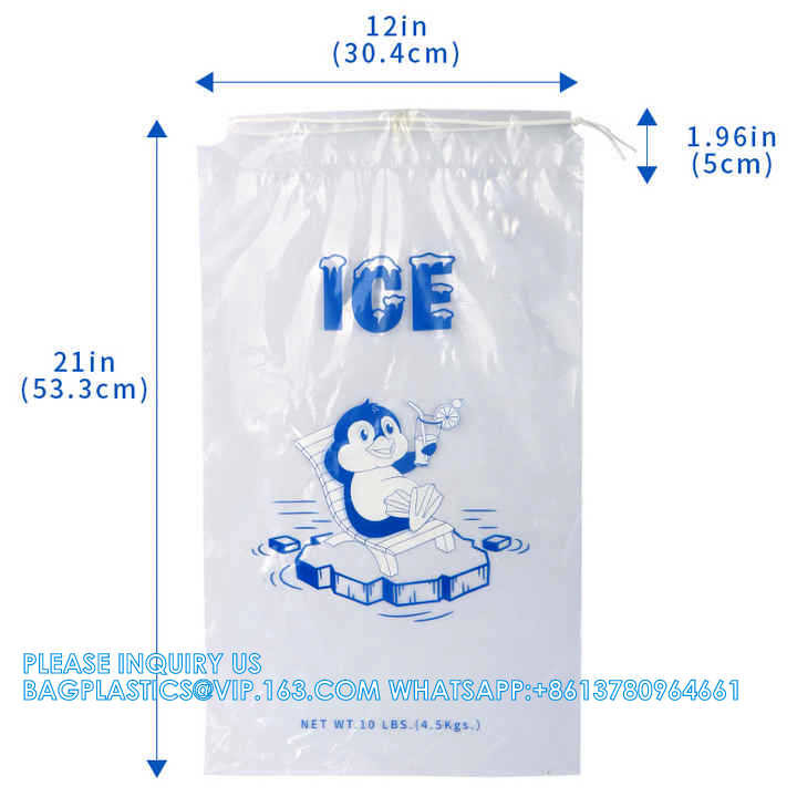 5 Lb. Plastic Drawstring Ice Bags 9 X 17 Inch Heavy-Duty Plastic Ice Bags With Plastic Draw String (2mil Thickness)