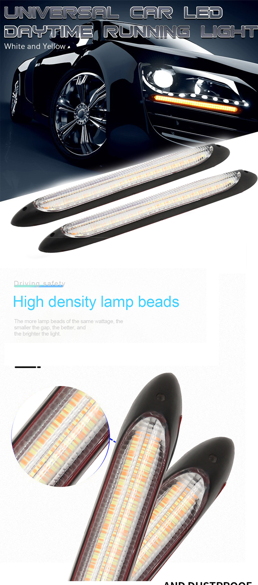 Universal Waterproof Vehicle Daytime Running Lights LED Sequential Flowing Scan 2835 34.5CM