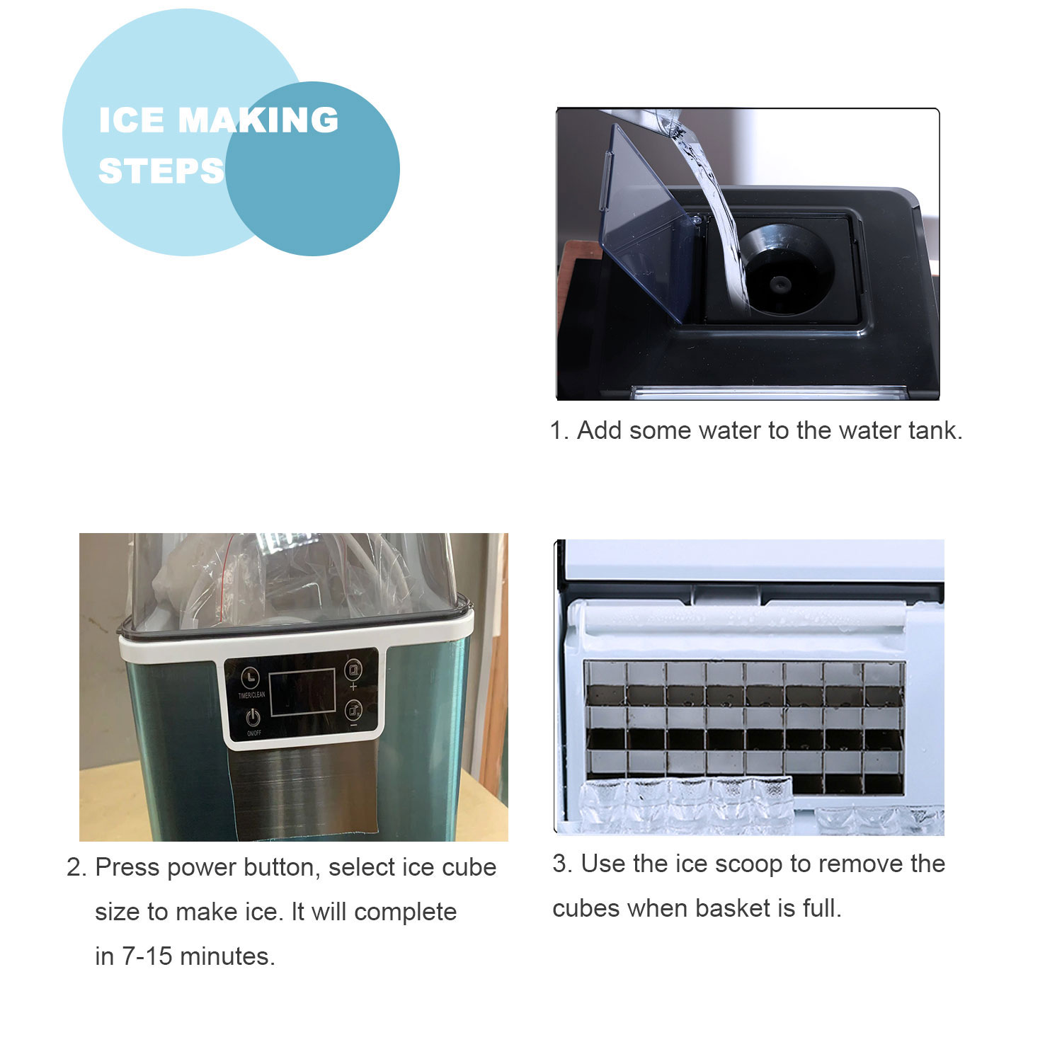 Household 20kg/24H Mini Ice Maker Cube Water Dispenser with Automatic Water Intake and Push Button Control Panel