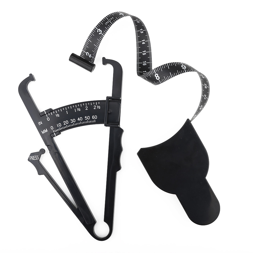 Cool Black Body Fat Measuring Tape Percentage Measurement Tester Set With Locking Pin Push Button Retraction