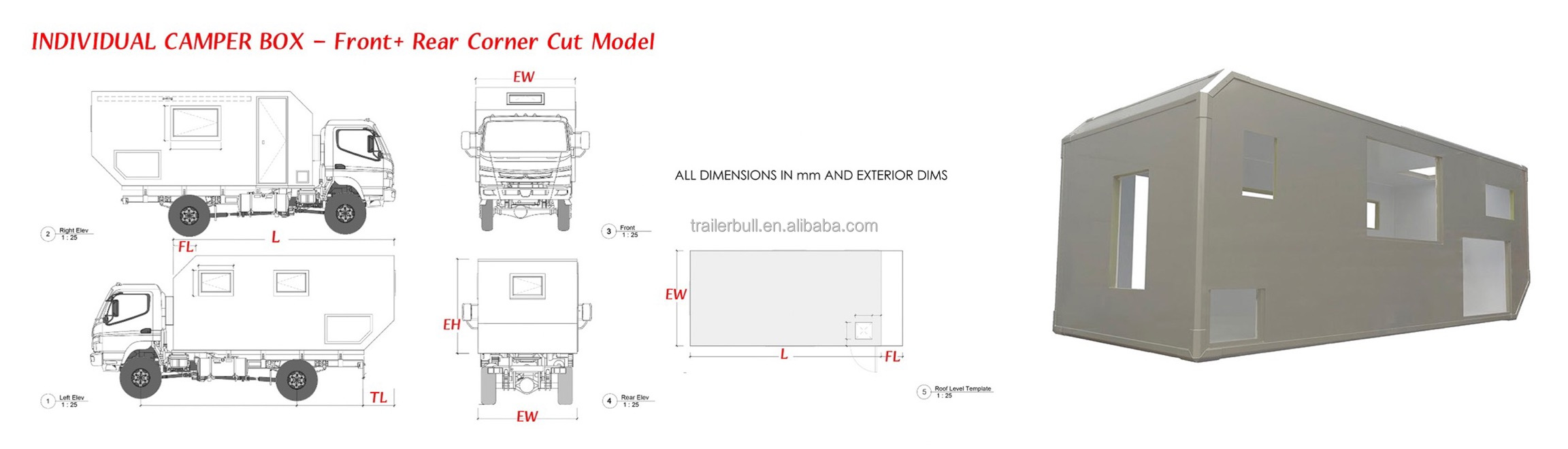 Versatile 16ft Motorhome Truckbody for FUSO 4x4 FlatBed Camper Trucks and RV Trailers