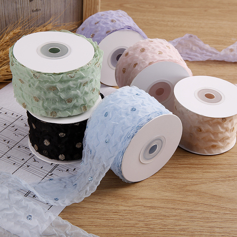50mm Organza Ribbon With Dot Pattern Gold Foil Printed Polyester Organza Ribbon OEM Eco Friendly