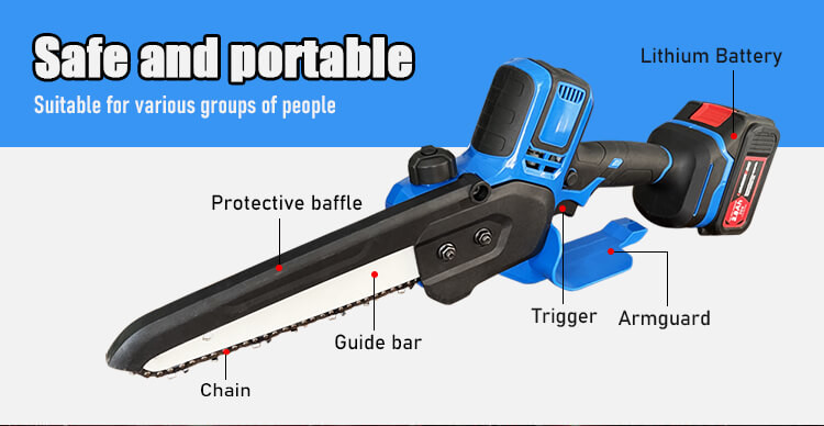 Cordless CE Handheld Mini Chainsaw 4000mah Battery Powered 8 Inch For Tree Cutting