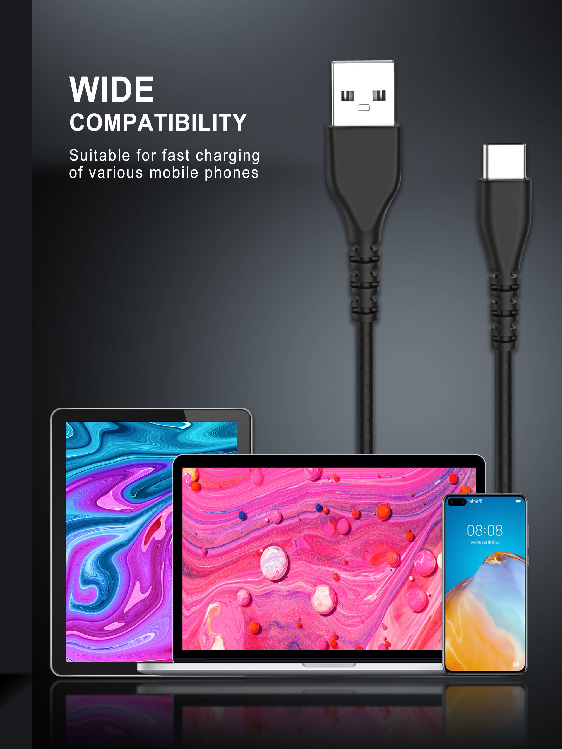 10FT 3M Long USB Type C Charging Cable Fast Charging CE Listed Samsung Galaxy S20 Use