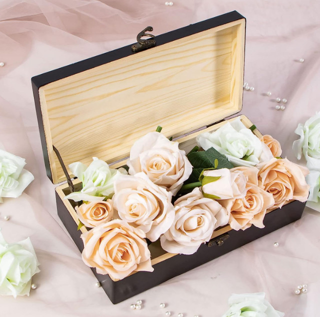 Rectangle Black Wooden Storage Box With Hinged Lid 9.7x5.5x2.7Inch