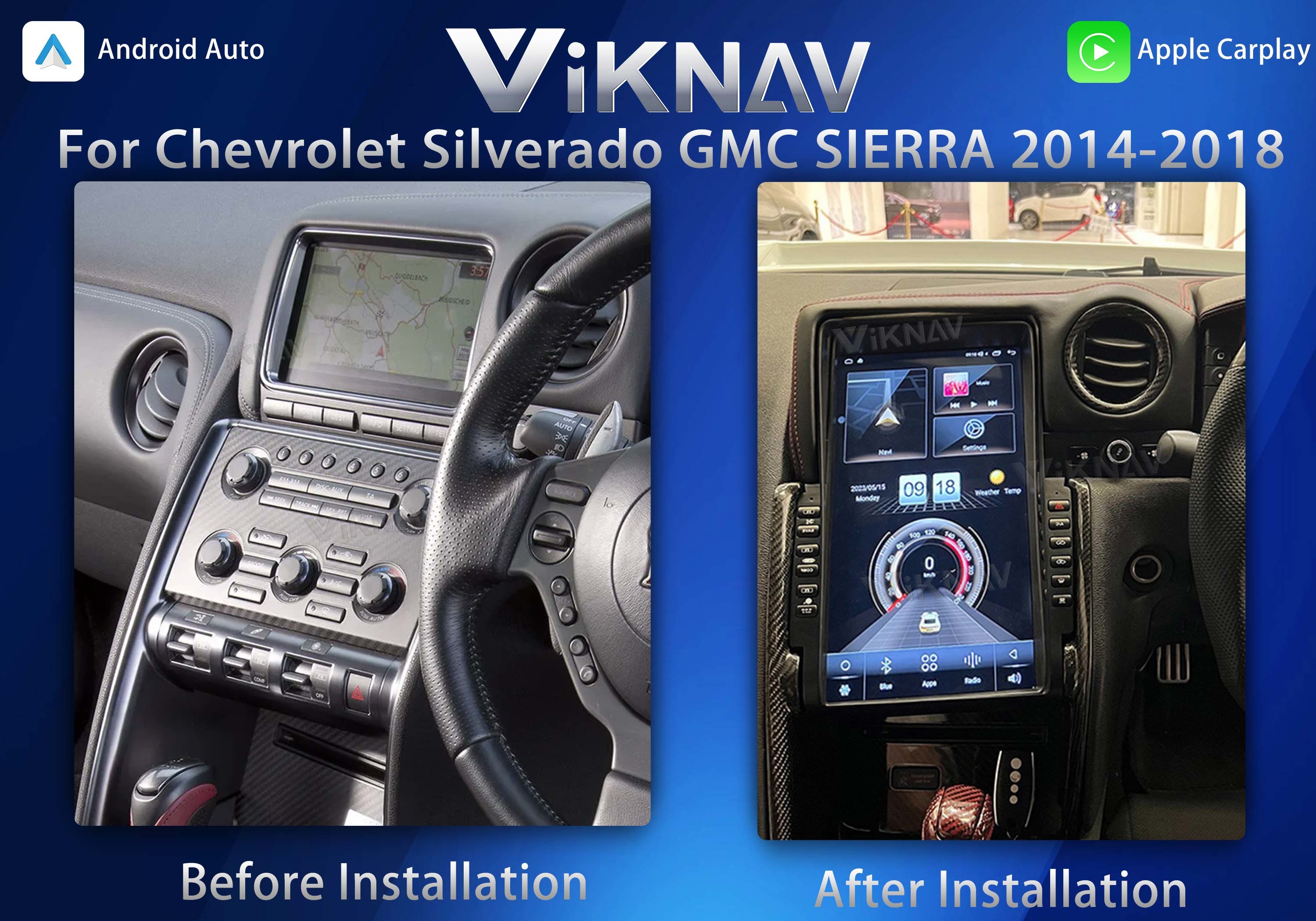 VIKNAV 13.6" Car Radio For Nissan Skyline GTR 2008- 2017 Wirless Carplay GPS Navigation Player