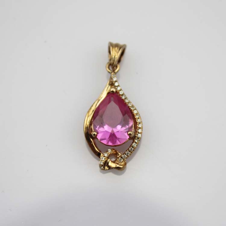 Women Jewelry 925 Silver 8mmx10mm Pear Pink Cubic Zircon Pendant(PSJ0424)