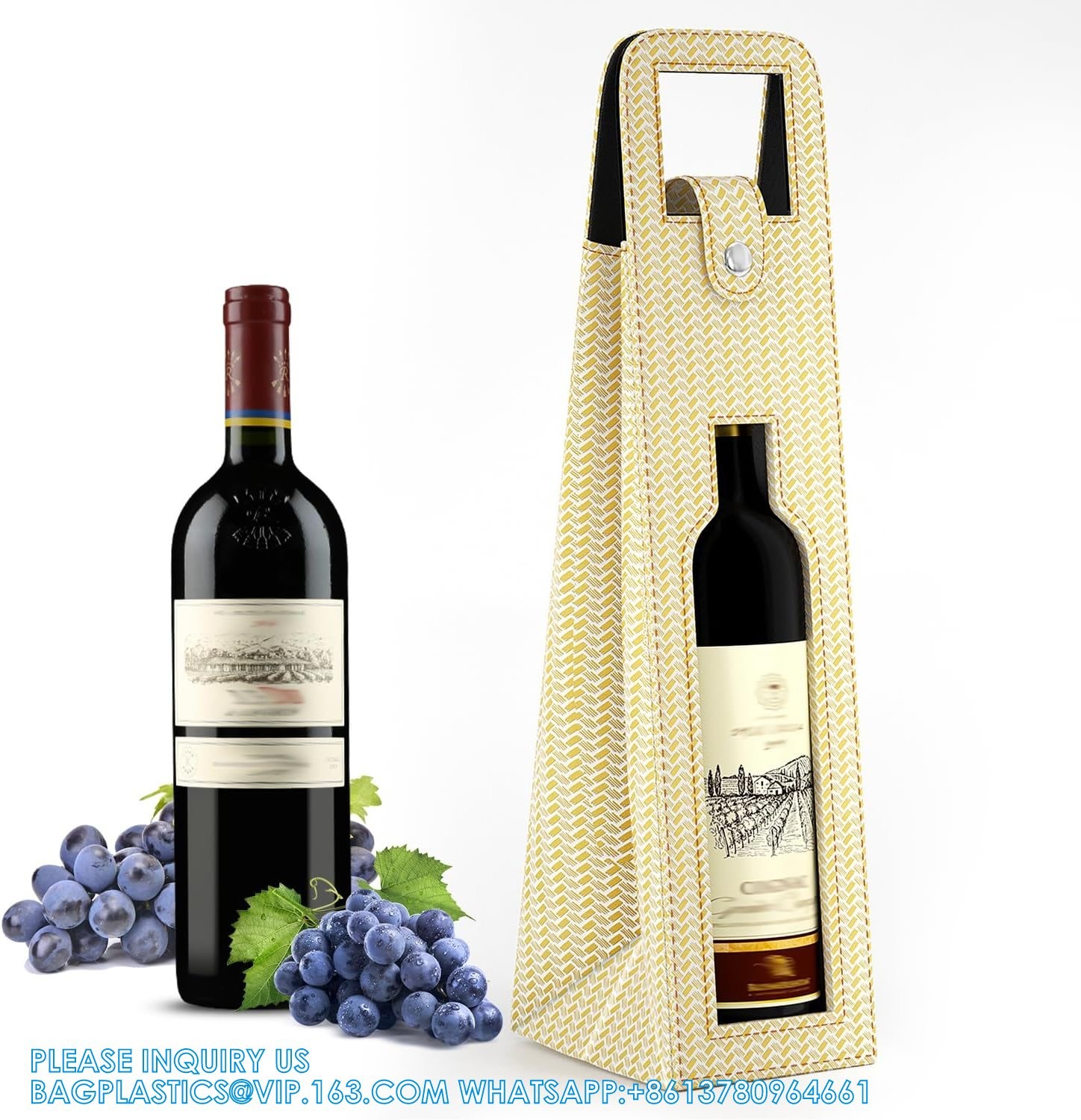 Leather Wine Gift Bag 16.1x3.5x3.5 In, Wine Gift Tote Bag, Reusable Clasp Gift Wine Bag, Portable Wine Protector