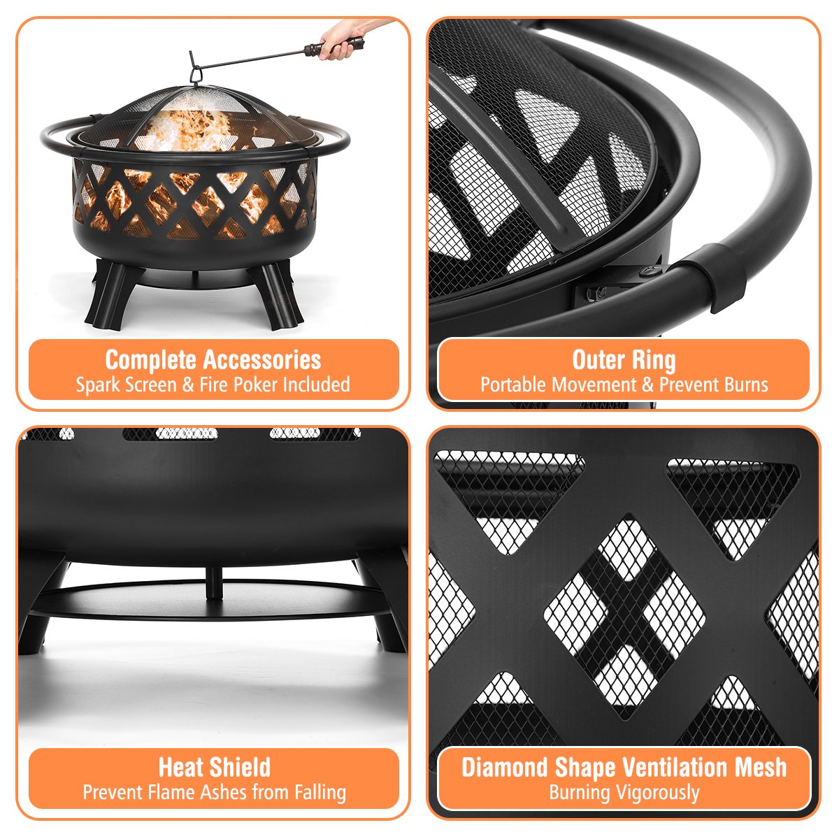 Outdoor Heating 35 Inch Round Fire Pit Mat for Warmth and Support Holiday Selection