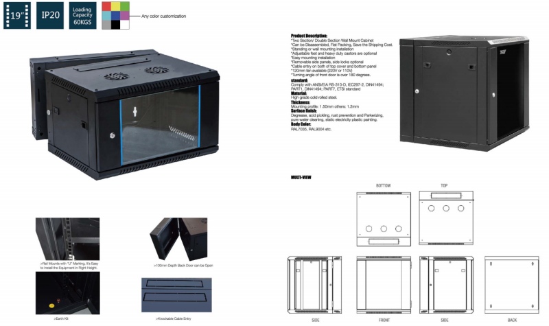 FTTH/FTTX 19 Inch Optical Telecom Racks Telecom Cabinet for Fiber Optic Manufacture