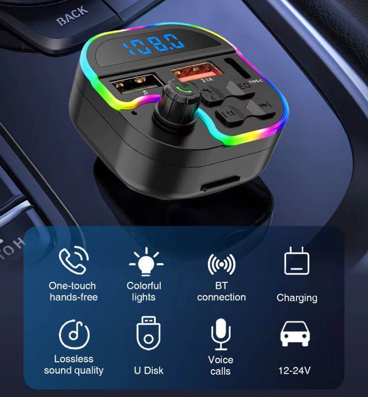 Colorful Light USB Car Charger With BT Fm Transmitter Car Mp3 Player FM Modulator