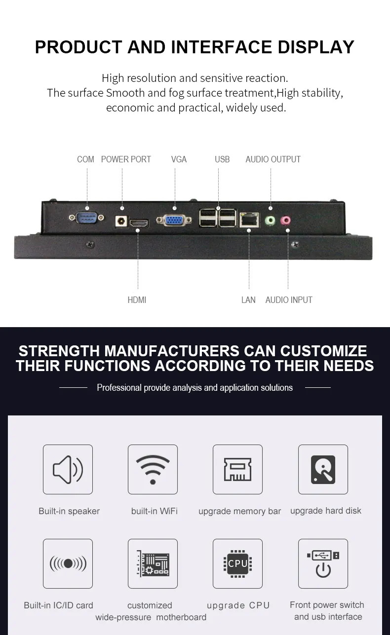10.1 Inch Wall Mount High Brightness Capacitive Touch Industrial Monitor Self Service Terminal Self Service Kiosk