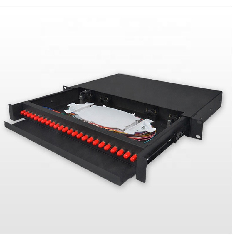 Black Box ST Fiber Optic Patch Panel 12 24 Port Fully Loaded With Pigtails / Adapters