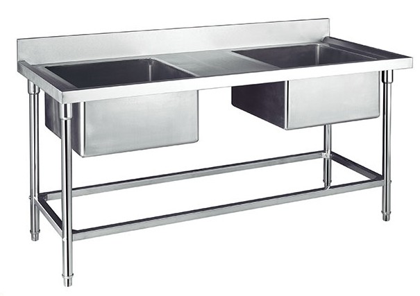 Double Sink for Kitchen Washing Stainless Steel Catering Equipment 1200*700*800+150mm