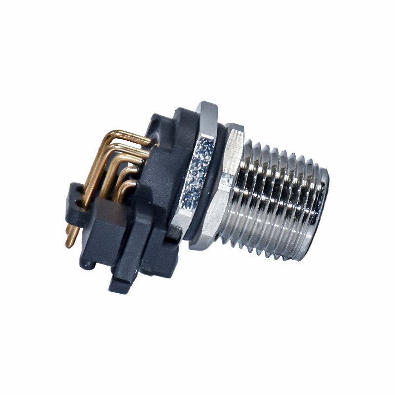 5Poles M12 Waterproof Connector 90 Degree Male A Code PCB Panel Mount Connector Shielded