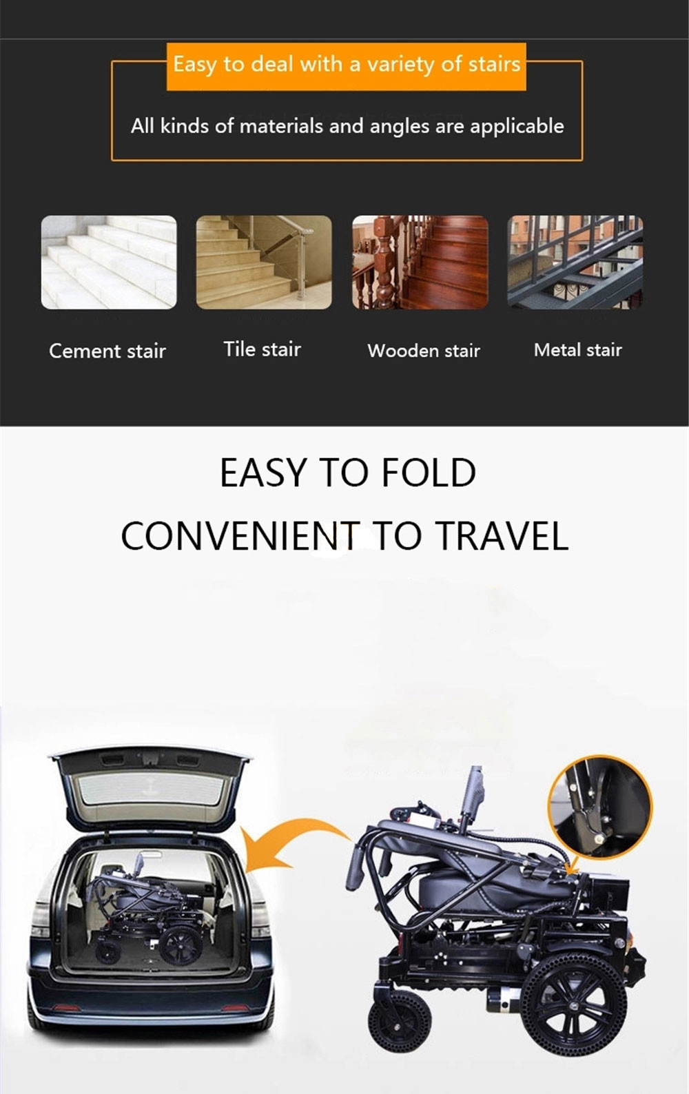 Portable Medical Transport Wheelchair Lightweight Disabled Electric Stair Clibing Wheelchair