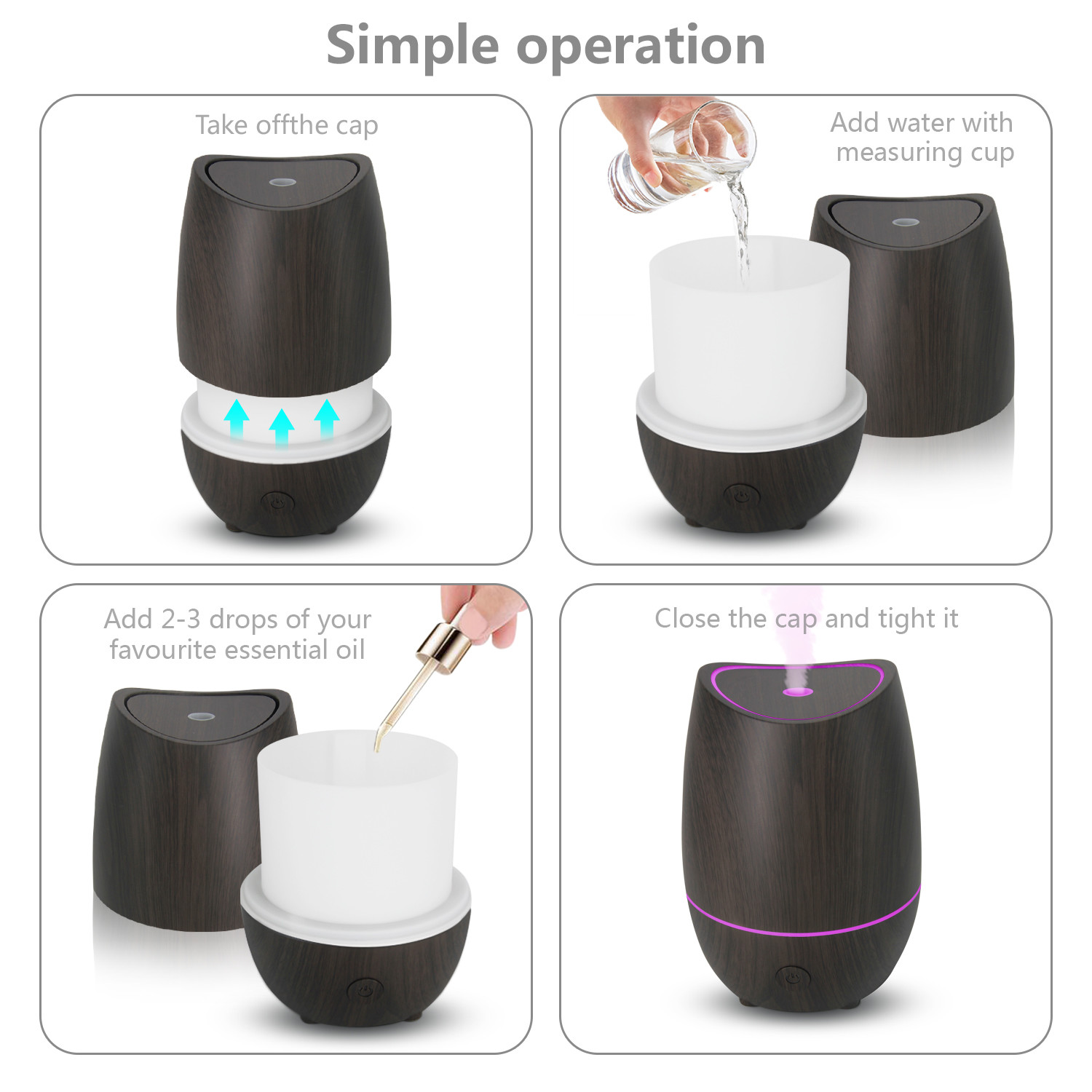 350ML Ultrasonic Aroma Diffuser Home Use Dark Wood Diffuser With 7 Color Lights