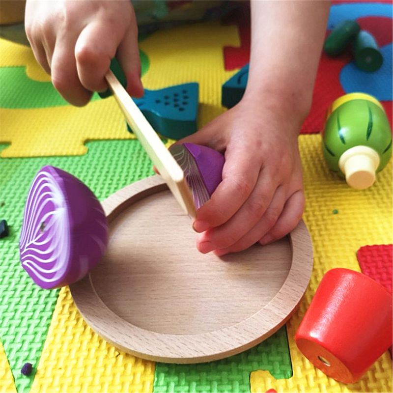 Water Paint 1.94in Wooden Fruit Cutting Set Kitchen Role Play