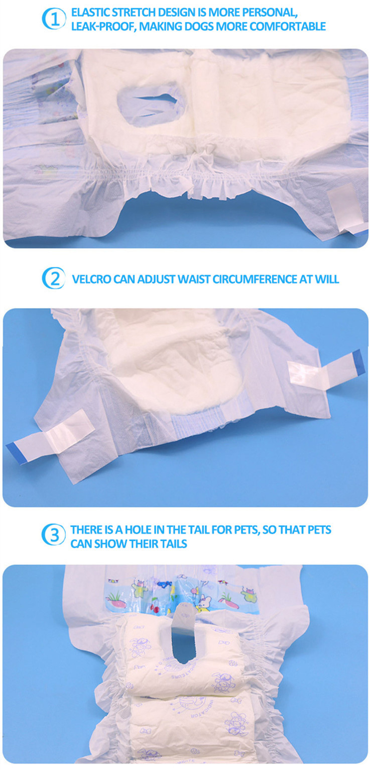 OEM 3D Leak Proof Disposable Dog Nappies SAP Magic Tape USA Fluff Pulp