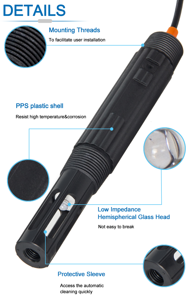 0 ~ 100℃ ORP Probe With NTC10K Temperature Unit For Electroplating And Mining