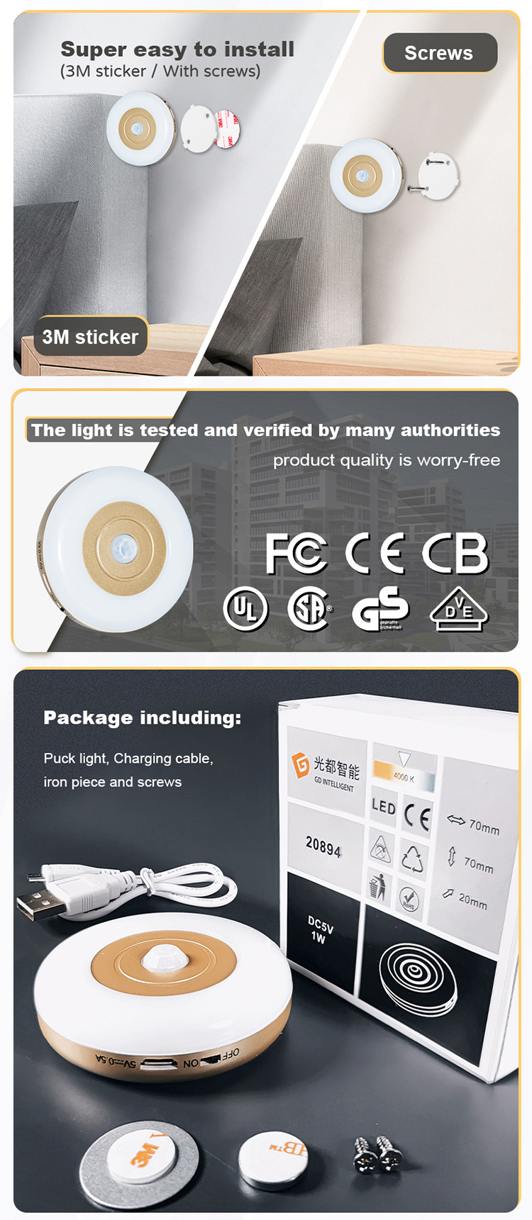 Wireless Wardrobe Motion Sensor LED Light 0.5W Motion Activated Closet Light