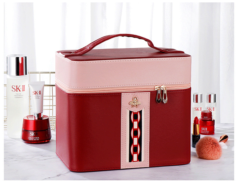 PU Leather Train Case Organizer With Adjustable Dividers