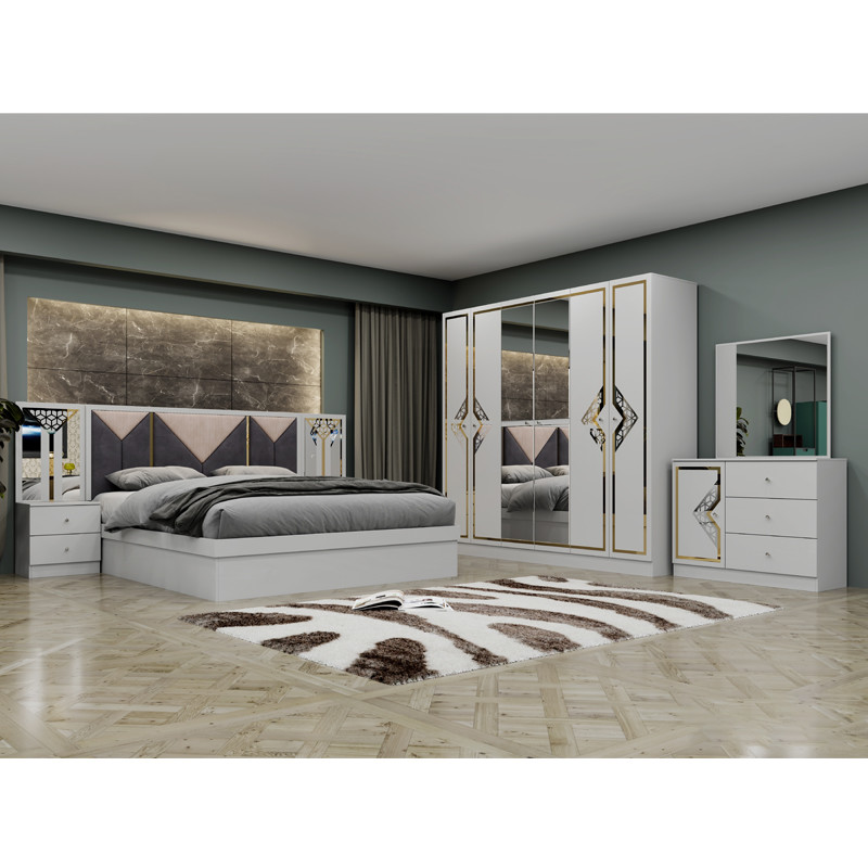 High Quality Wood Frame Modern King Size Double Bed Home Suite Queen Full Luxury Turkish Wooden Bedroom Furniture Set