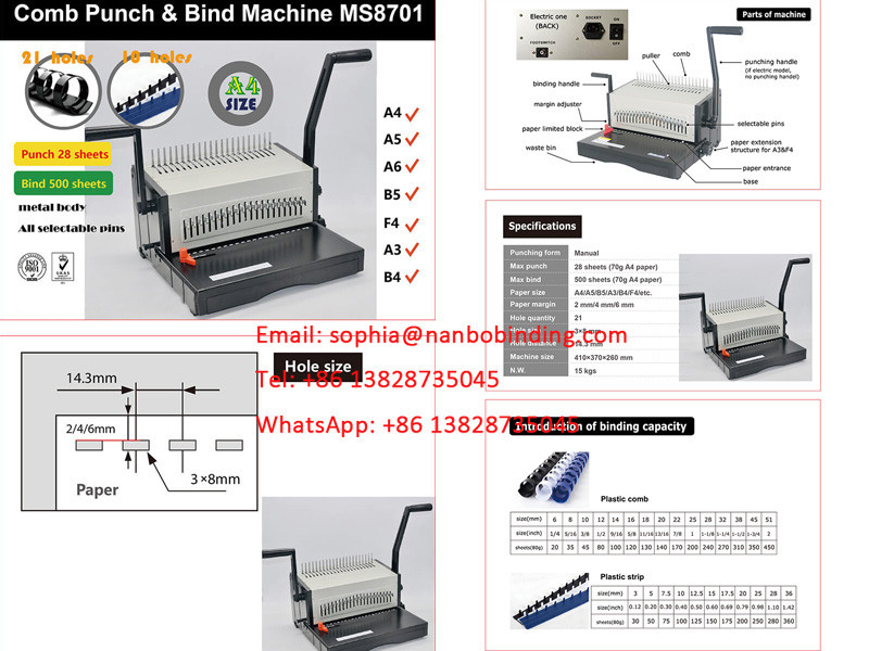 Wall Calendar MS8701 Binding Machine With Handles, A3/A4/A5 Paper Office Punch Bind Machines