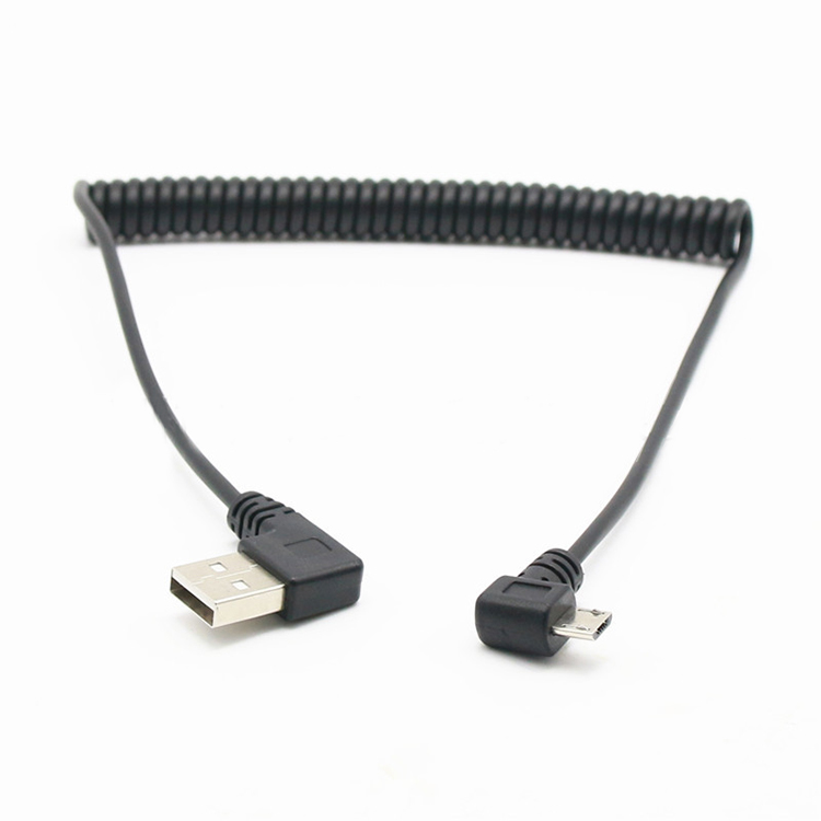 CUSTOM 1M 90 Degree Right Angle USB A Male to Micro b Male Spring Coiled USB Cable