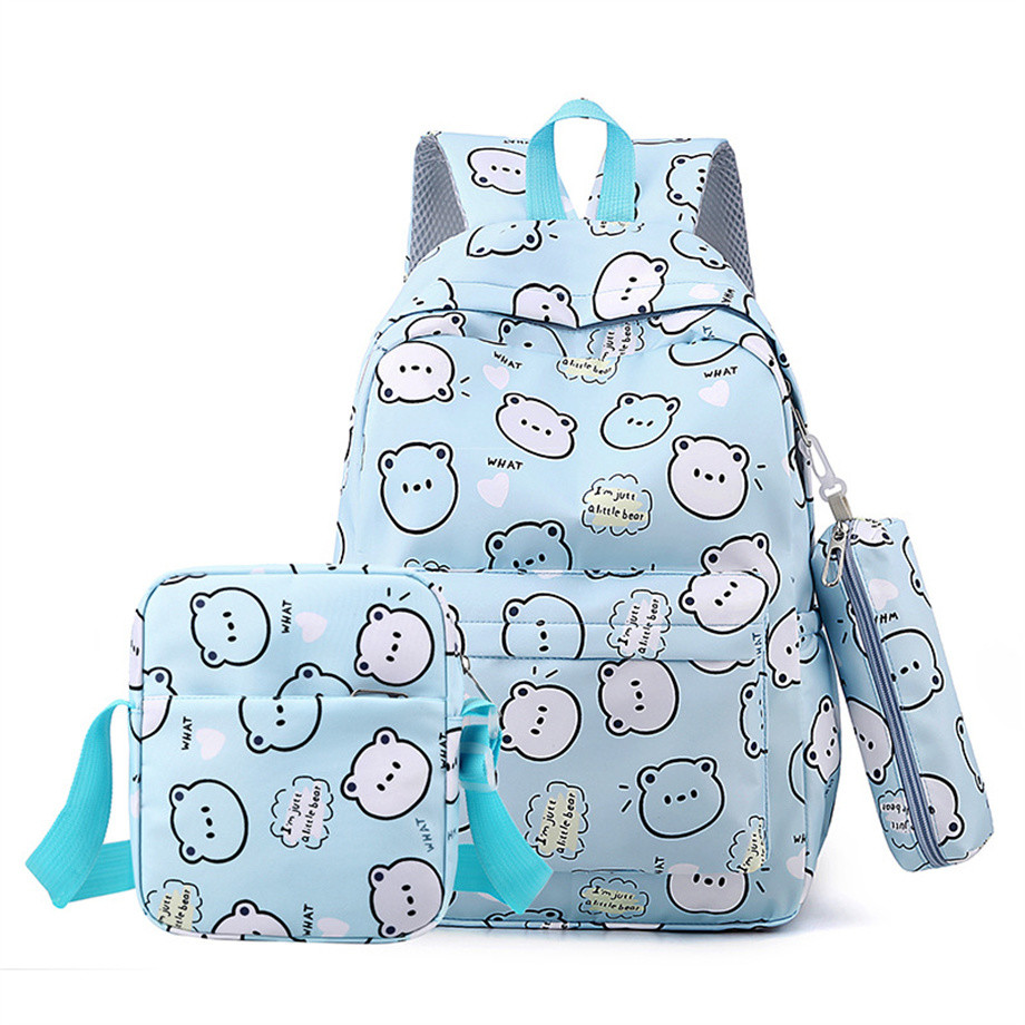 Fresh Backpack Versatile Backpack Junior High School Bear Cartoon Print Backpack Large Capacity Student School Bag