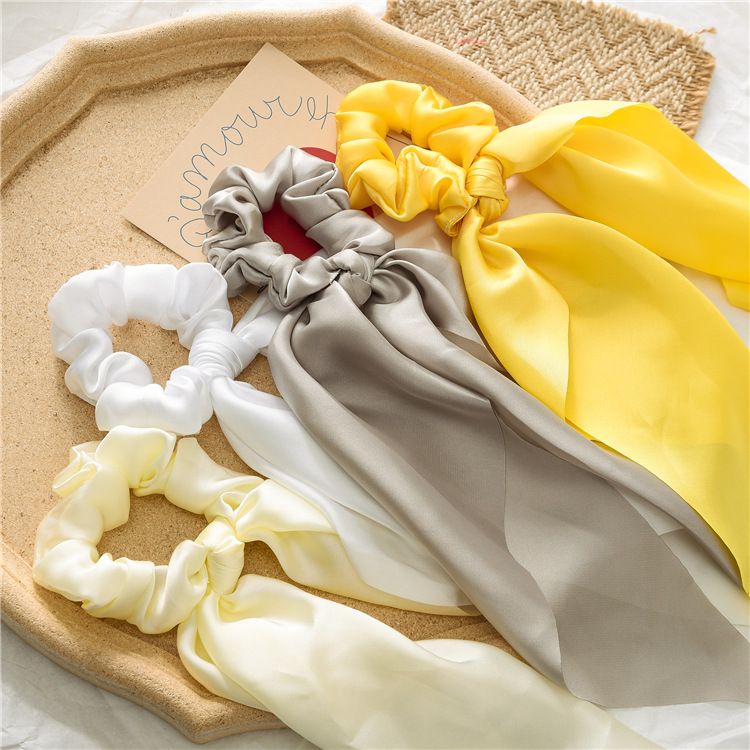 Ponytail Scarf Scrunchie Holders Imitate Silk Satin Solid Color Knotting Ribbon 28cm 20g