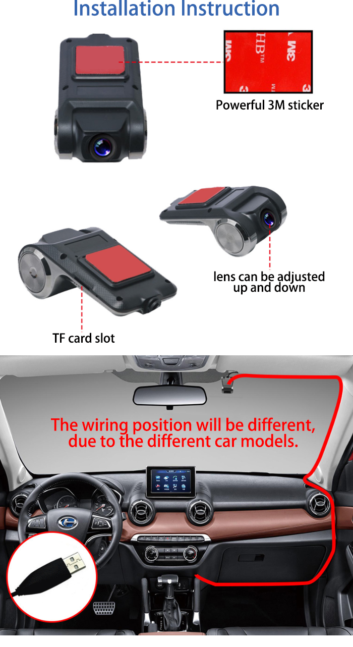 Wide Angle Recorder DVR Reverse Camera HD Night Vision Car Video DVR ADAS