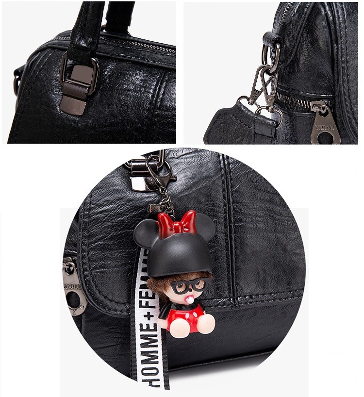Black Cross Body One Shoulder Pillow Pu Tote Bag With Clutch 4pcs