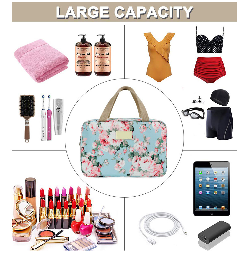 Waterproof Zippered Floral Travel Make Up Bag For Women