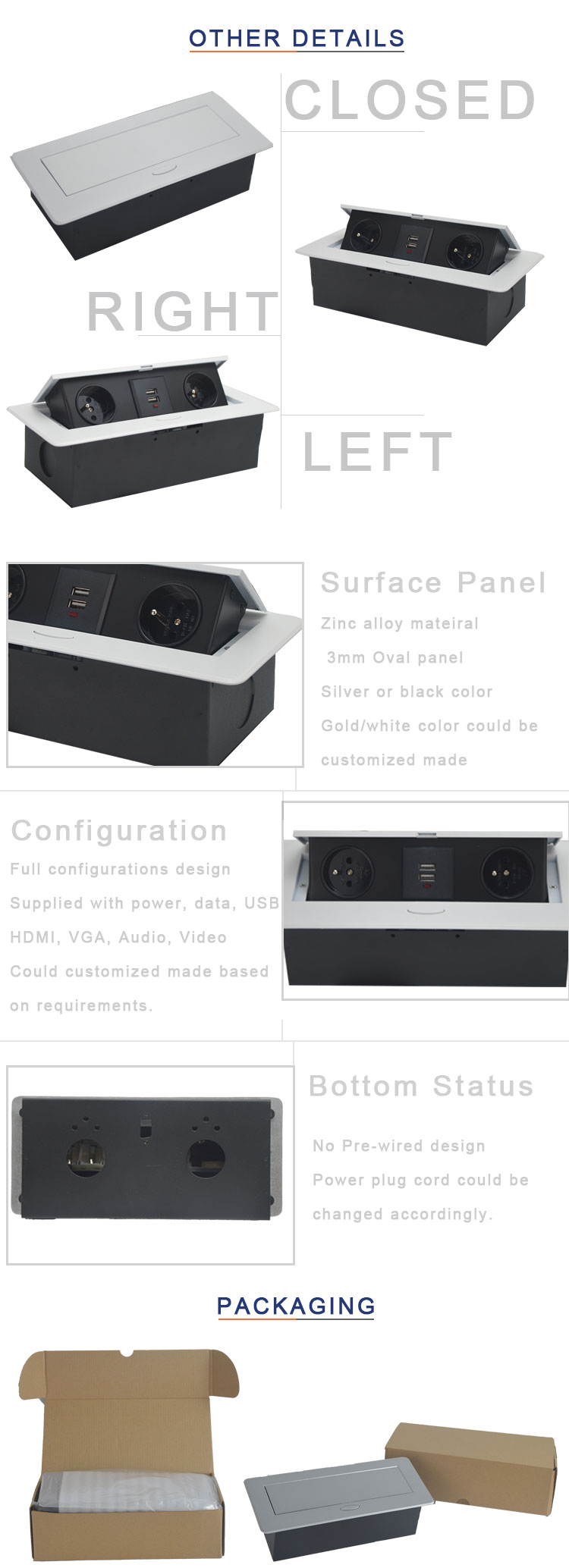 french power with usb charger interface for conference system table pop up socket box