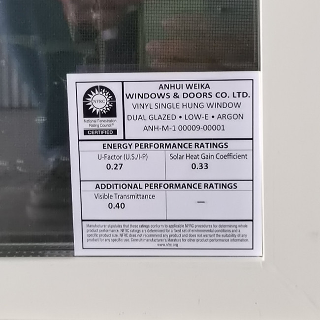 NFRC Vinyl UPVC Single Hung Window With Grids And Nail Fins