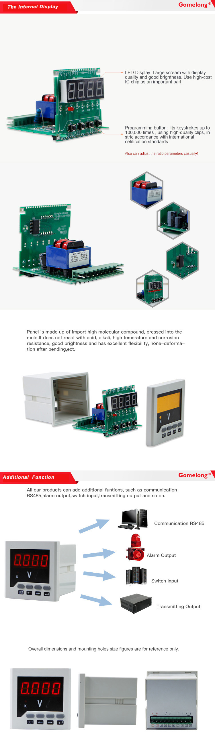 Flush Mounted Digital One Phase AC Voltmeter Electronic Voltage Meter