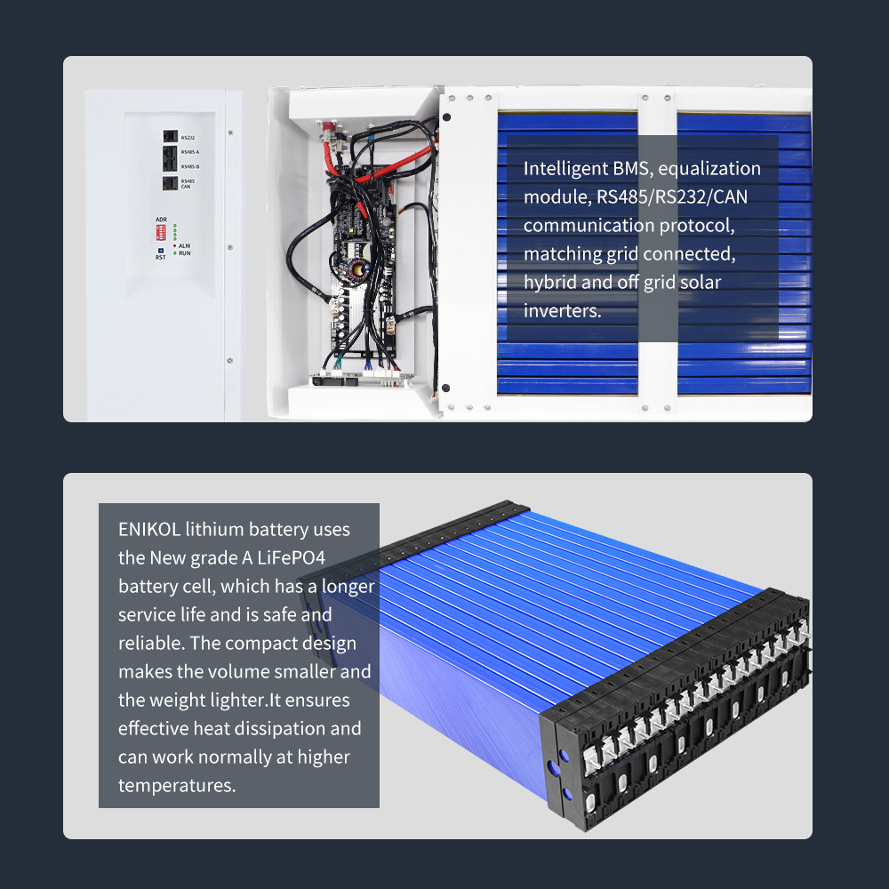 48V Wall Mounted LiFePo4 Battery With Communication Function RS485/RS232/CAN Protocol