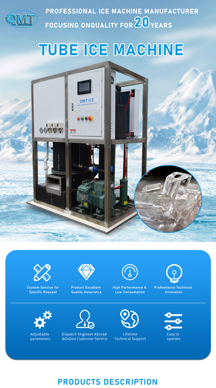 Large Ice Storage Capacity 1T Industrial Tube Ice Machine Maker with High Output and 1200*900*1600mm Size