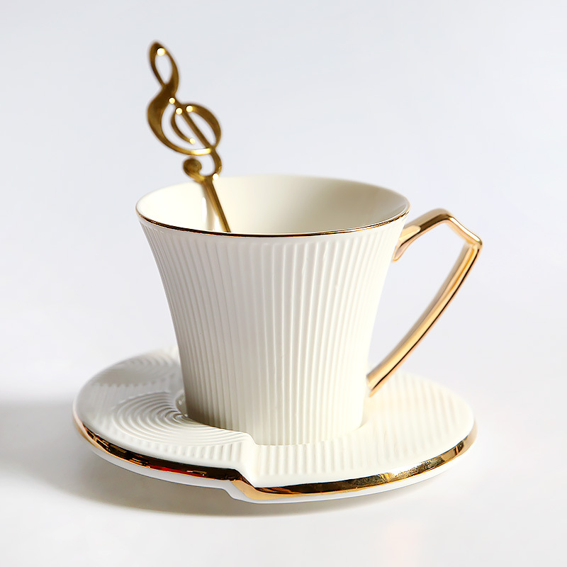 Custom Afternoon Drinkware Luxury Gold Plated Ceramic Cup with Saucer Wholesale Modern Irregular Coffee Tea Cups