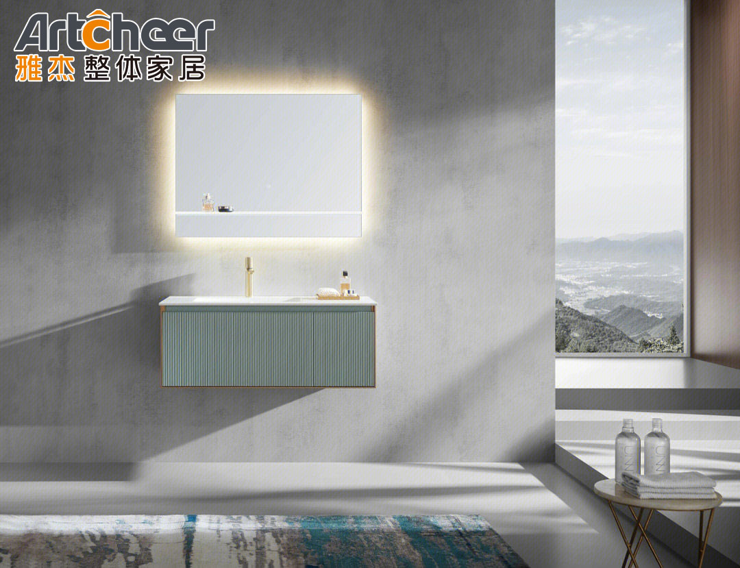 Floor Mounted Rectangle Rock Slab Basin Plywood Vanity Cabinet for Modern Bathroom