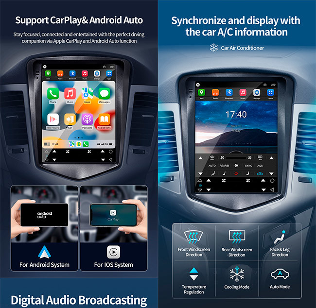 9.7inch Chevrolet Cruze Radio Featuring Android 11 Touch Screen