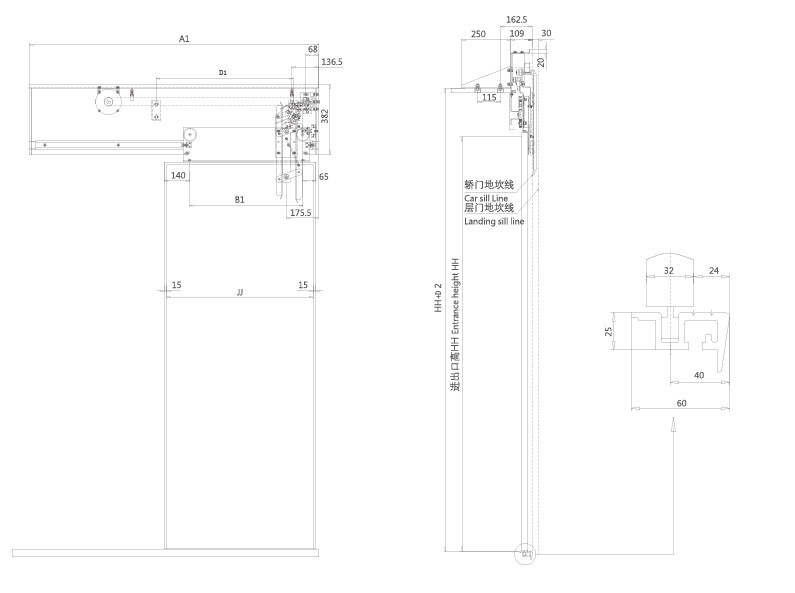1 Panel Side Opening Elevator Spare Parts Highly Smooth Operation Rate Voltage 200-250V