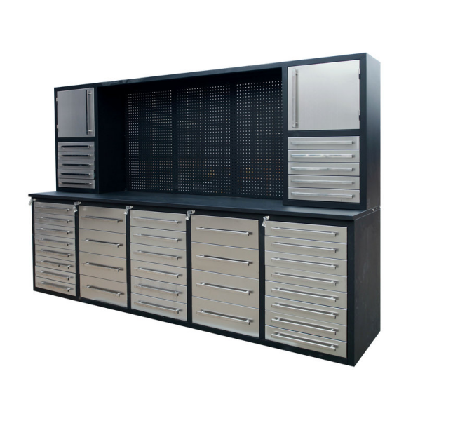 Car Repair Garage Workshop Tool Cabinet System with 15 Drawers and 72" Rolling Storage