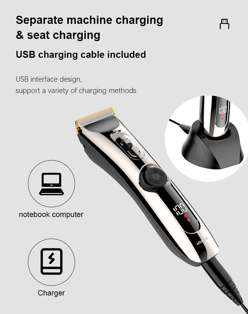 2200mAh Electric Hair Trimmer , 100v-240v Waterproof Clippers Rechargeable