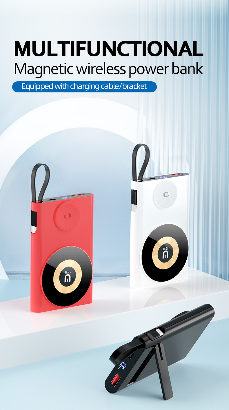 Multifunction Phone Wireless Charging Magnetic Power Bank Station 10000mah