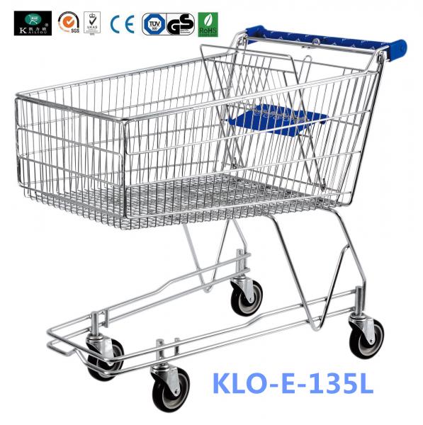 Quality 4 Wheeled 135L Metal Wire UK Shopping Cart With Baby Seat / Supermarket Equipment for sale